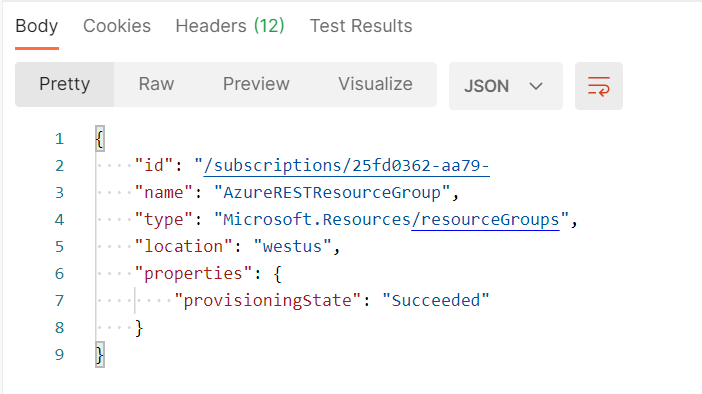 Postman create resource group output