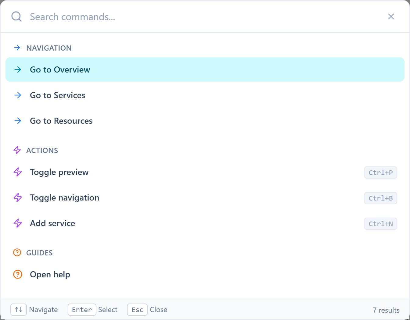 Command palette interface