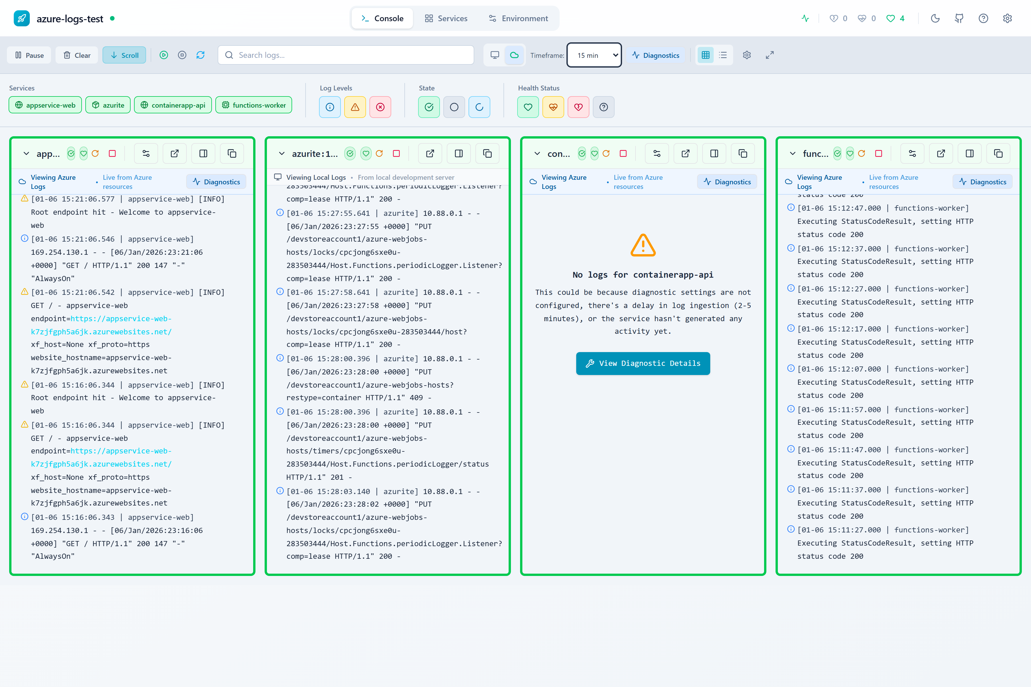 Time range selector showing options for 15m, 30m, 6h, and 24h