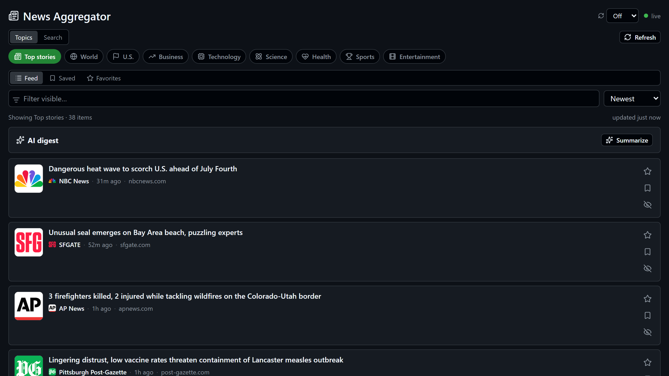 news-aggregator screenshot