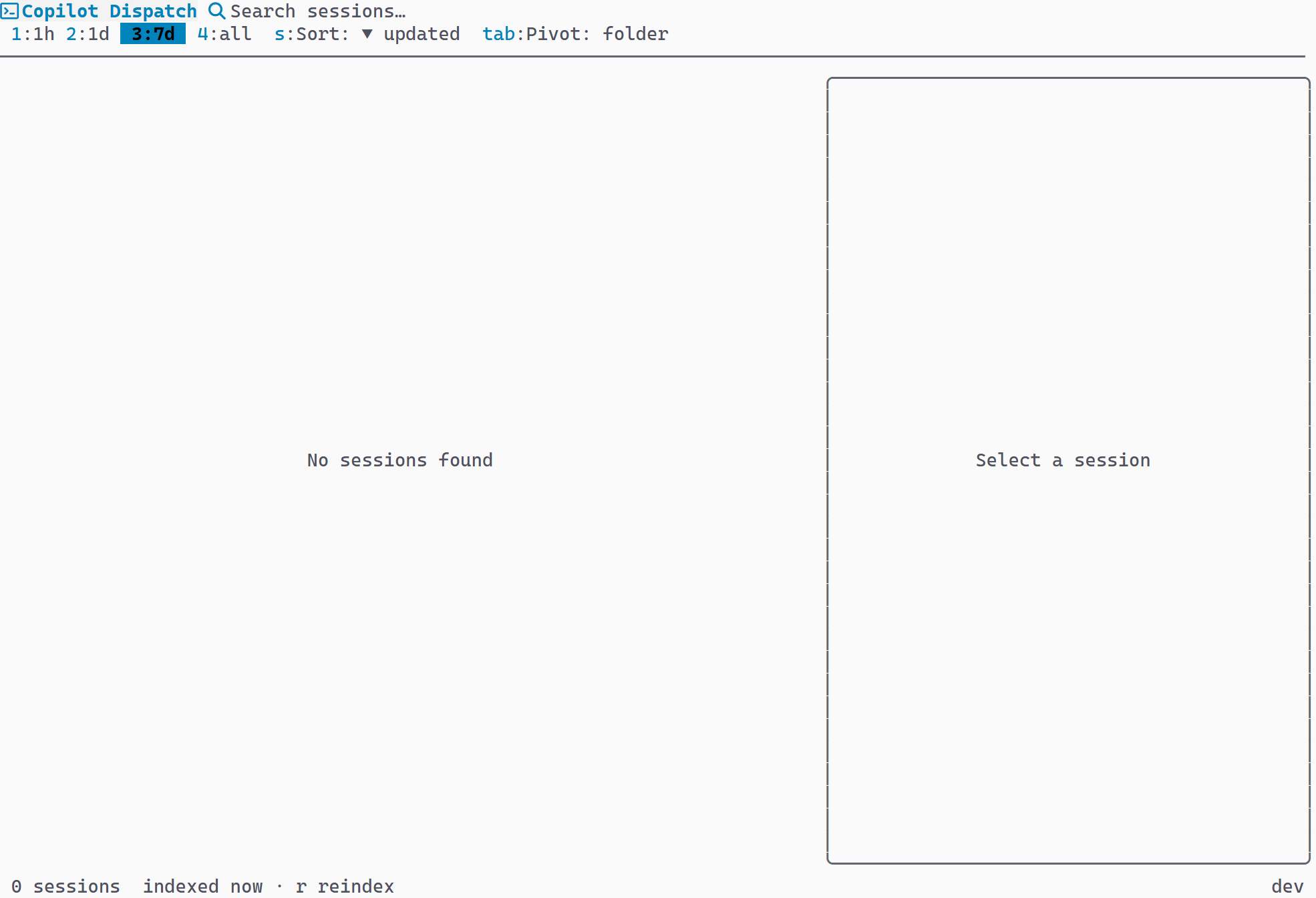 Empty state message when no sessions match filters