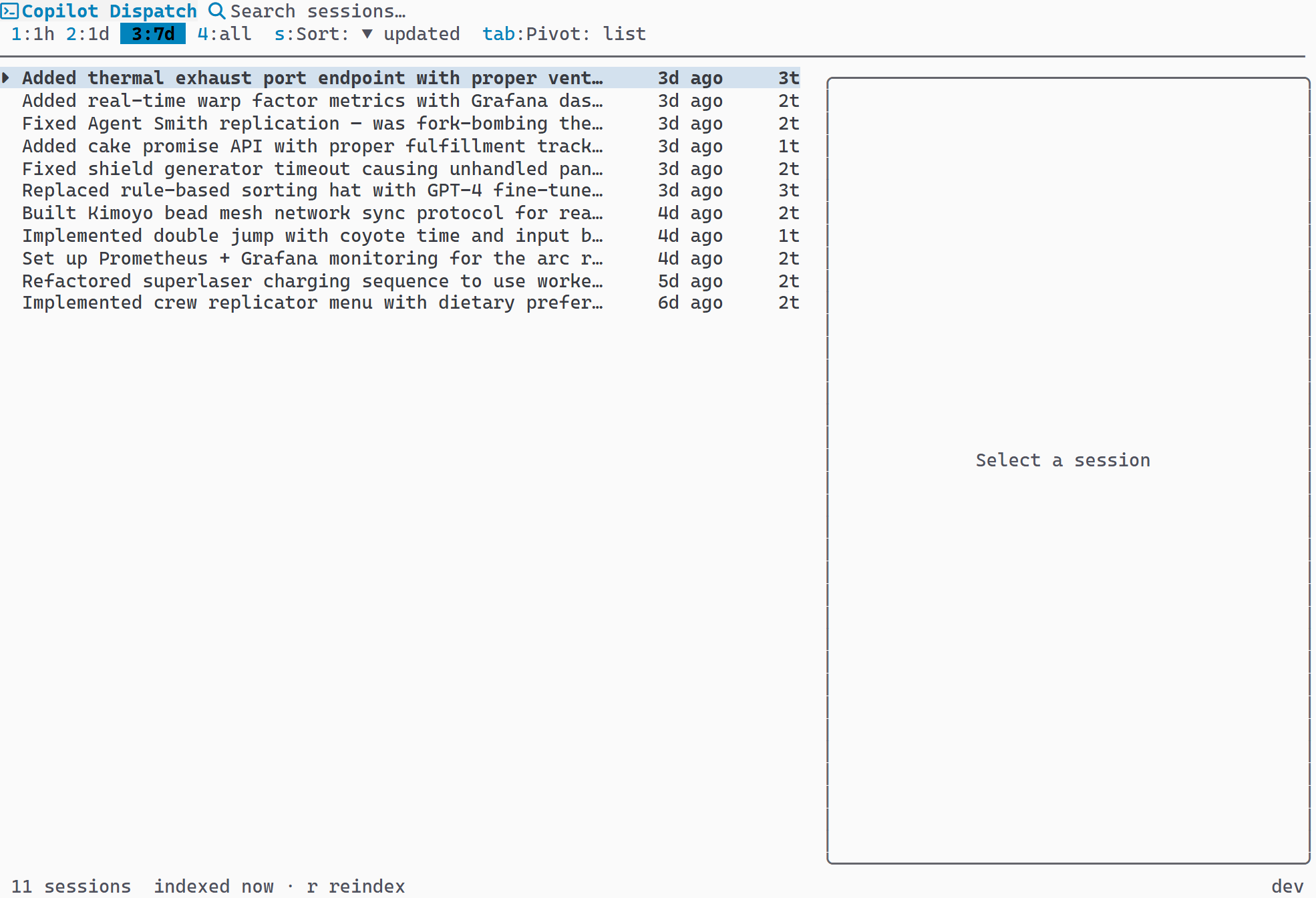 Flat list with no grouping