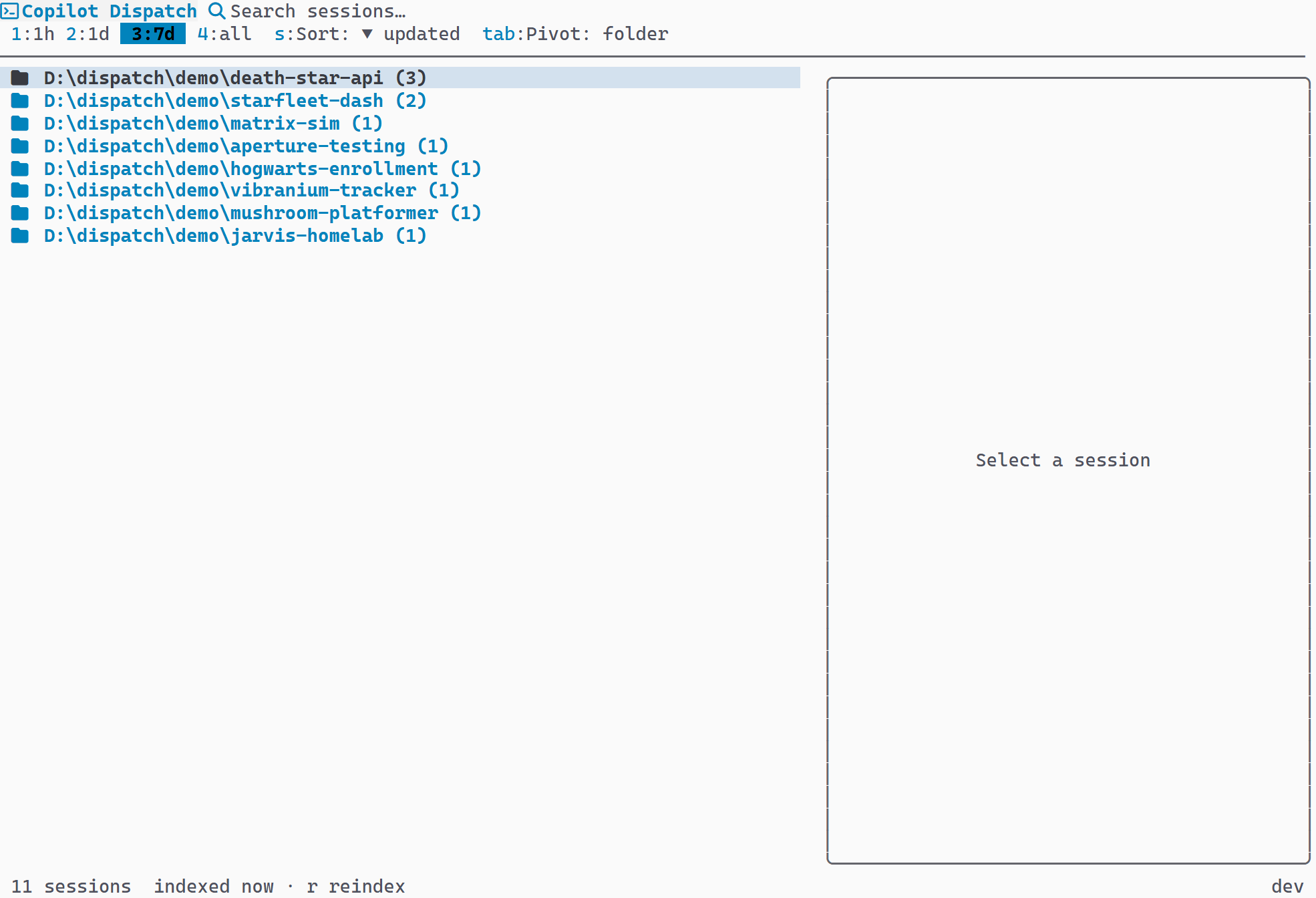 Collapsed folder groups showing only headers with counts