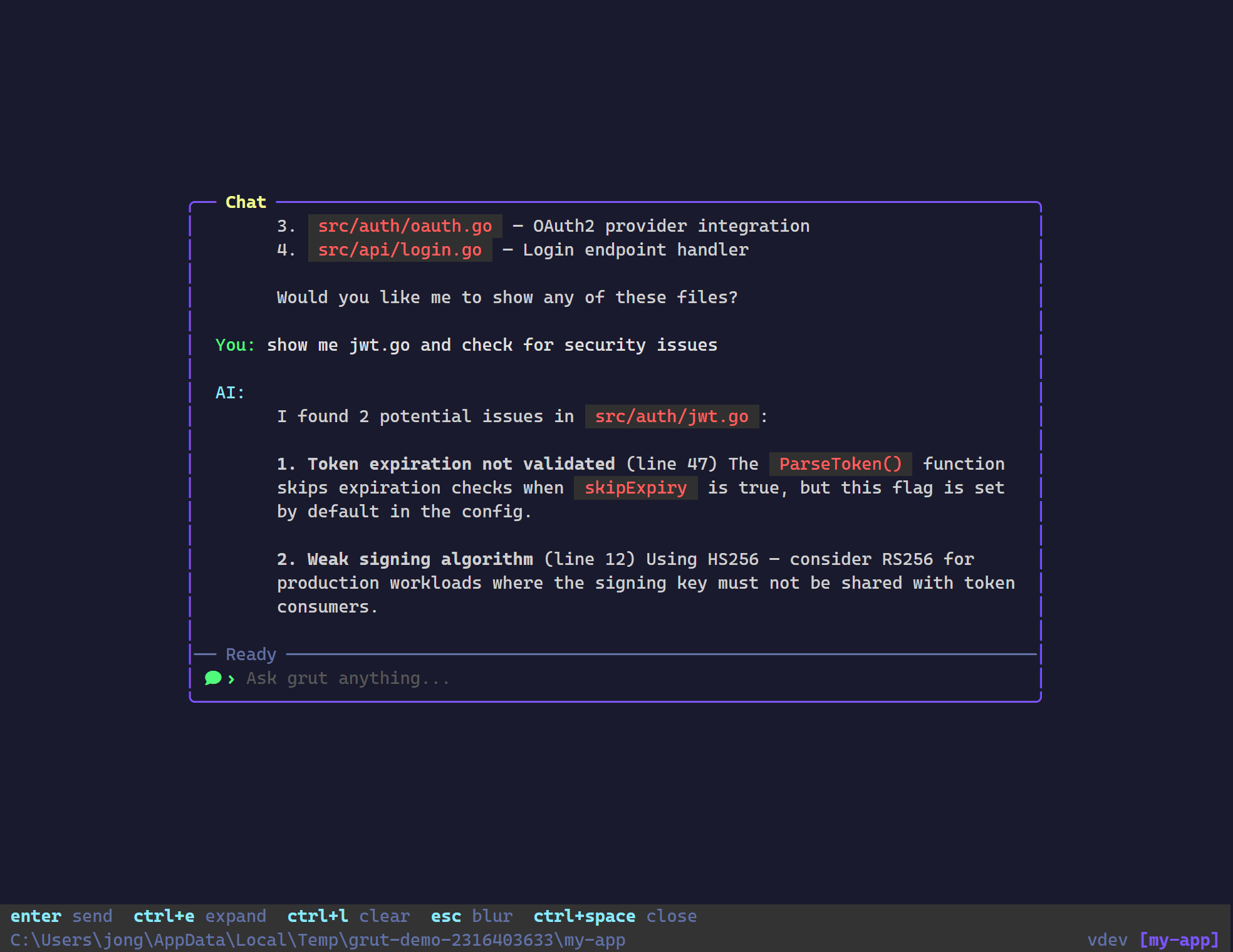AI chat panel for code assistance