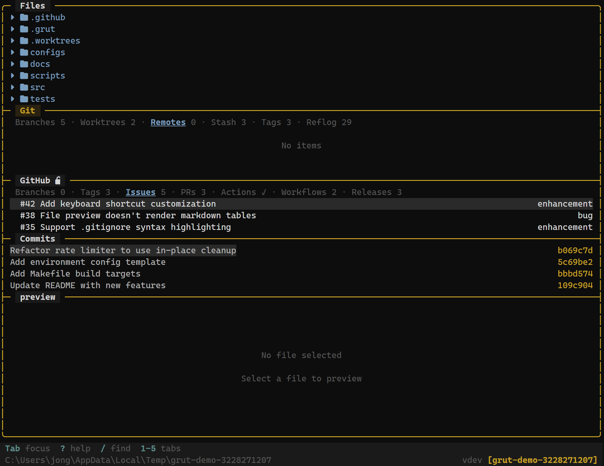 GitInfo panel showing configured remotes with fetch and push URLs