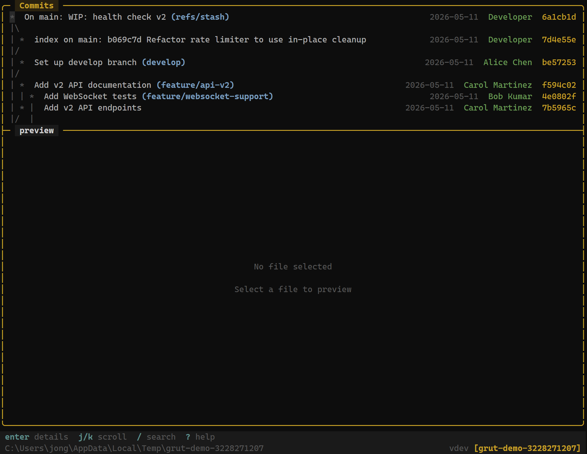 Git log with commit history