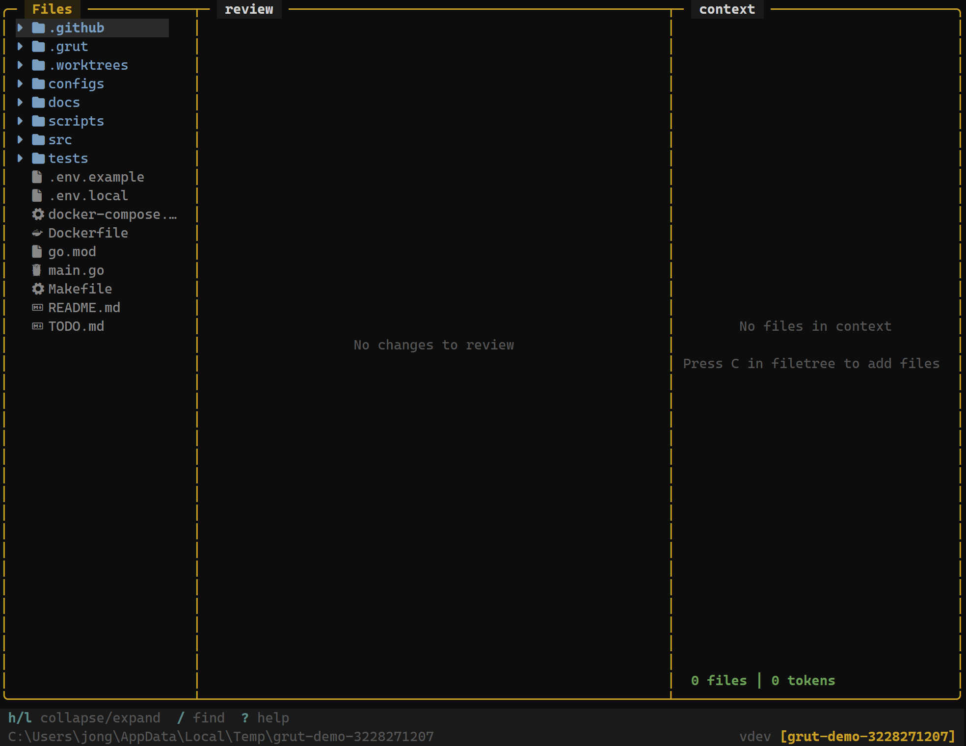Review layout with diff viewer