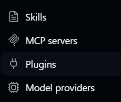 Plugins in the settings sidebar