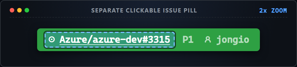 Up-close screenshot of clickable Repo#Issue link token