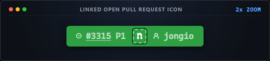 Up-close screenshot of linked open PR indicator icon