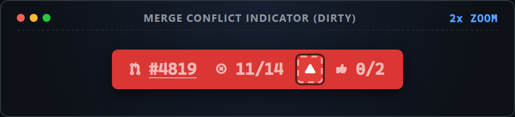 Up-close screenshot of merge conflict warning token