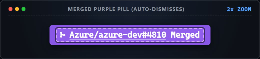 Up-close screenshot of purple merged PR pill