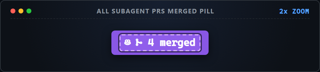 Up-close screenshot of purple all-merged subagent pill