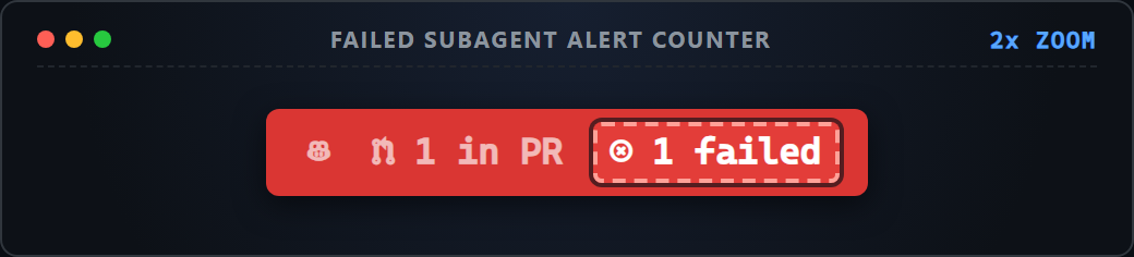 Up-close screenshot of failed subagent counter token