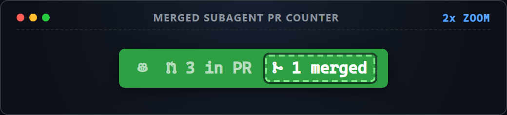 Up-close screenshot of merged subagent PR counter token